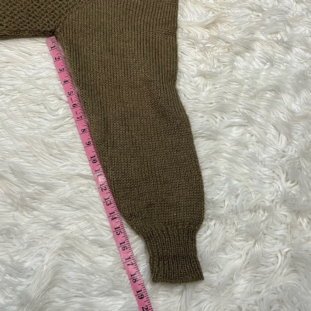 Mu Fashion Women's Floral Sunflower Sweater Olive Green Balloon Sleeves - Picture 10 of 10